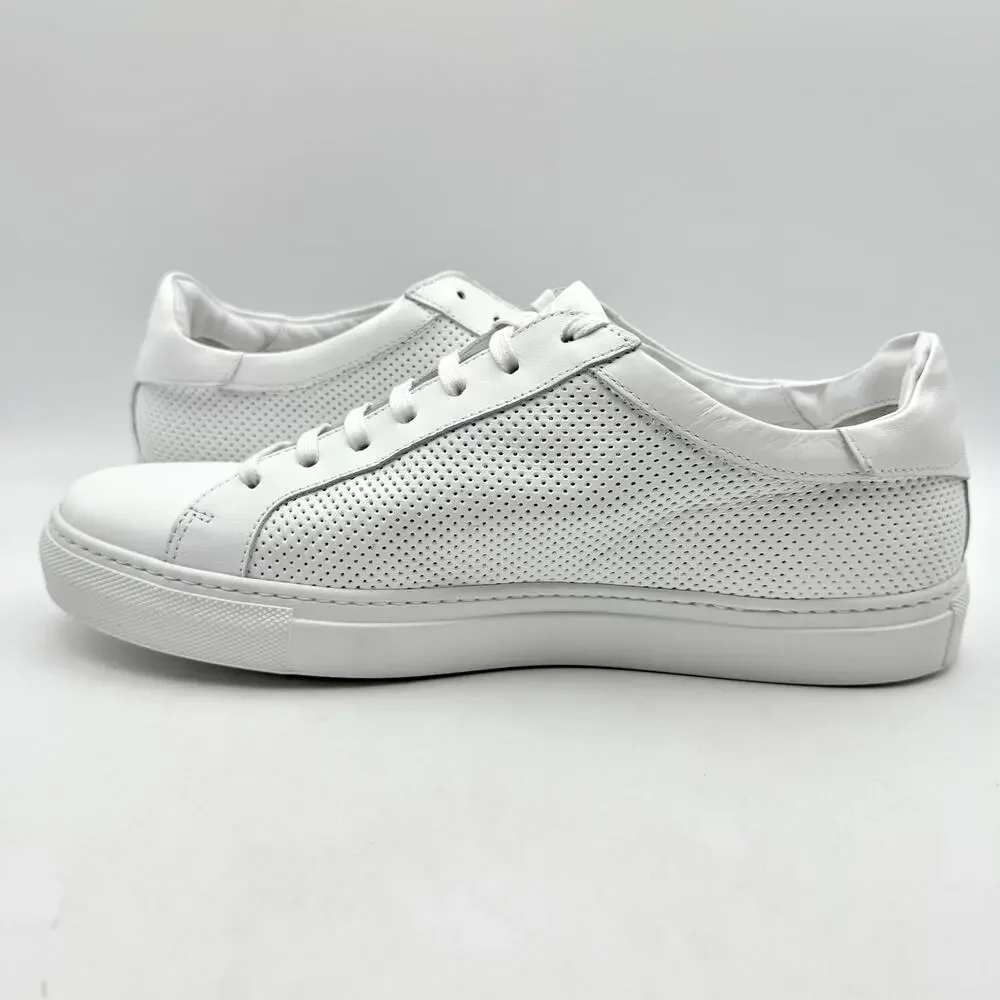 Johnston & Murphy Mens Jake Perf U Lace to Toe Sneaker US 8.5 White Leather EUC